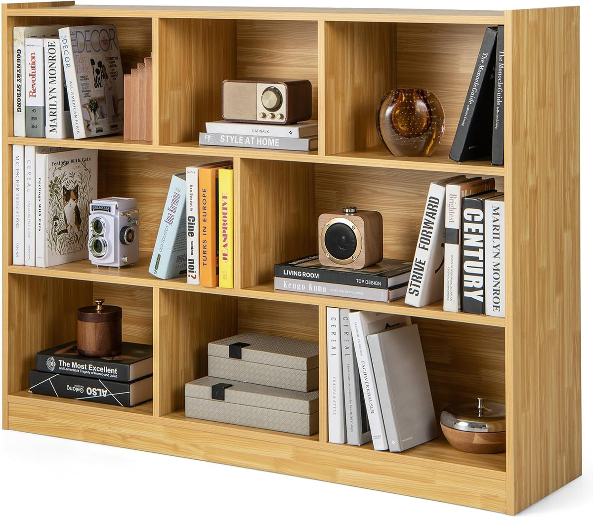 8 Cube Bookcase, Freestanding 3-Tier Open Bookshelf - Goflame