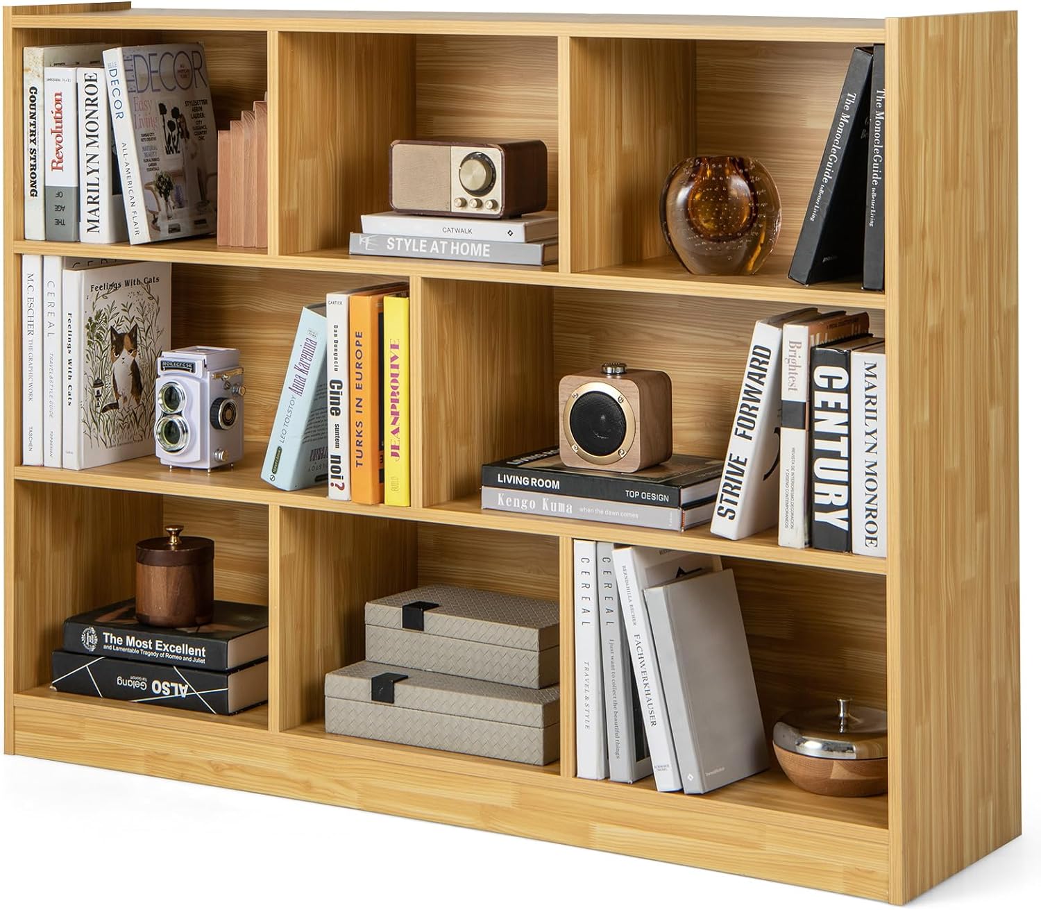 8 Cube Bookcase, Freestanding 3-Tier Open Bookshelf - Goflame