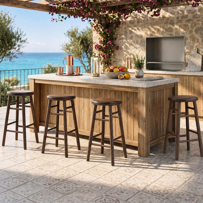 Goflame 24 Inch Swivel Bar Stools Set of 2, Rubber Wood, Walnut | Round Bar Chairs w/Backless Design