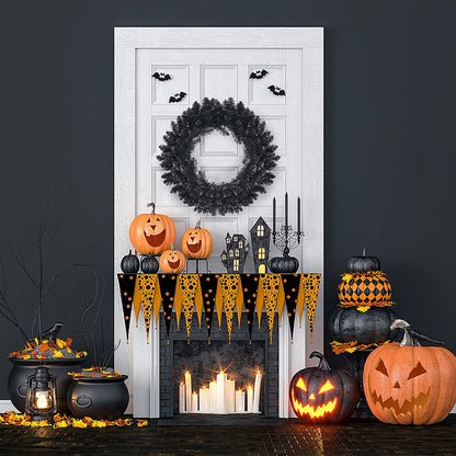24' Black Halloween Wreath, Pre-lit Artificial Christmas Wreath - GoflameUS