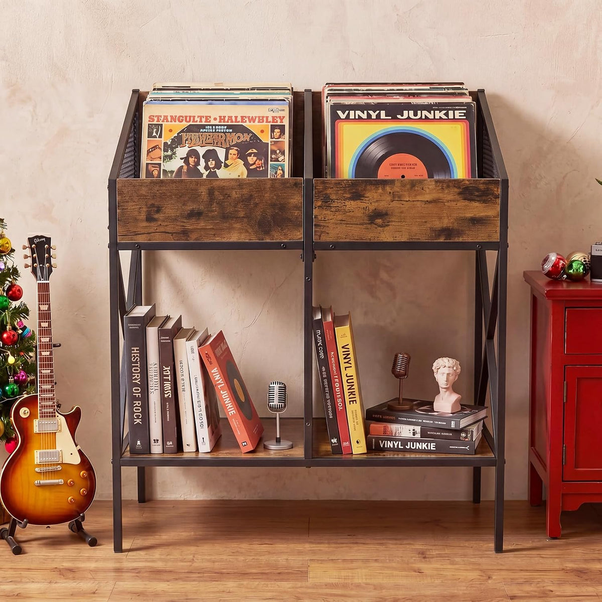 Goflame 2-Tier Record Player Stand, Vinyl Record Storage | 250 LP Albums Display Shelf
