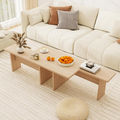 Goflame L-Shaped Coffee Table Set of 2 Modular Nesting Center Table with Grain Finish