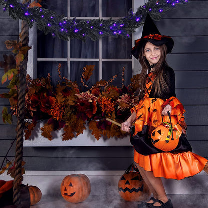 9FT Black Halloween Garland with Lights - GoflameUS