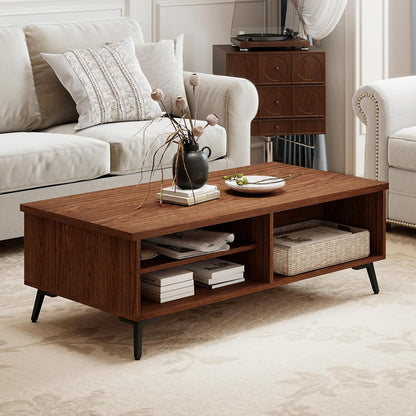 Goflame 2-Tier Mid Century Modern Coffee Table with Storage Shelves Compartments