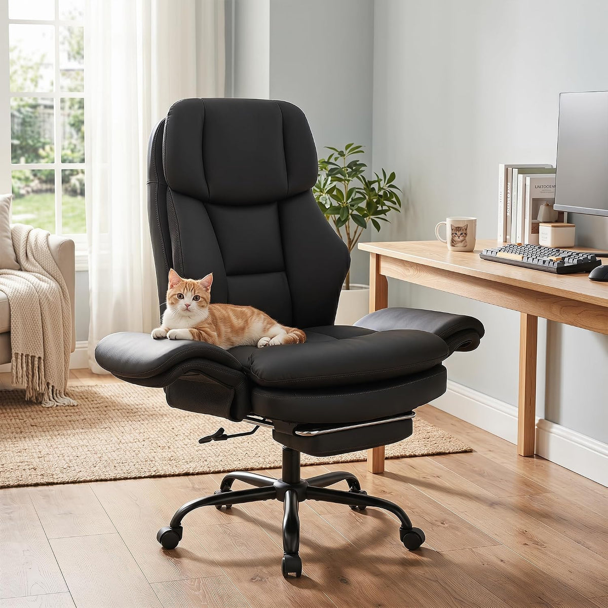 Goflame Criss Cross Legged Reclining Desk Chair with 5-Level Adjustable Armrests