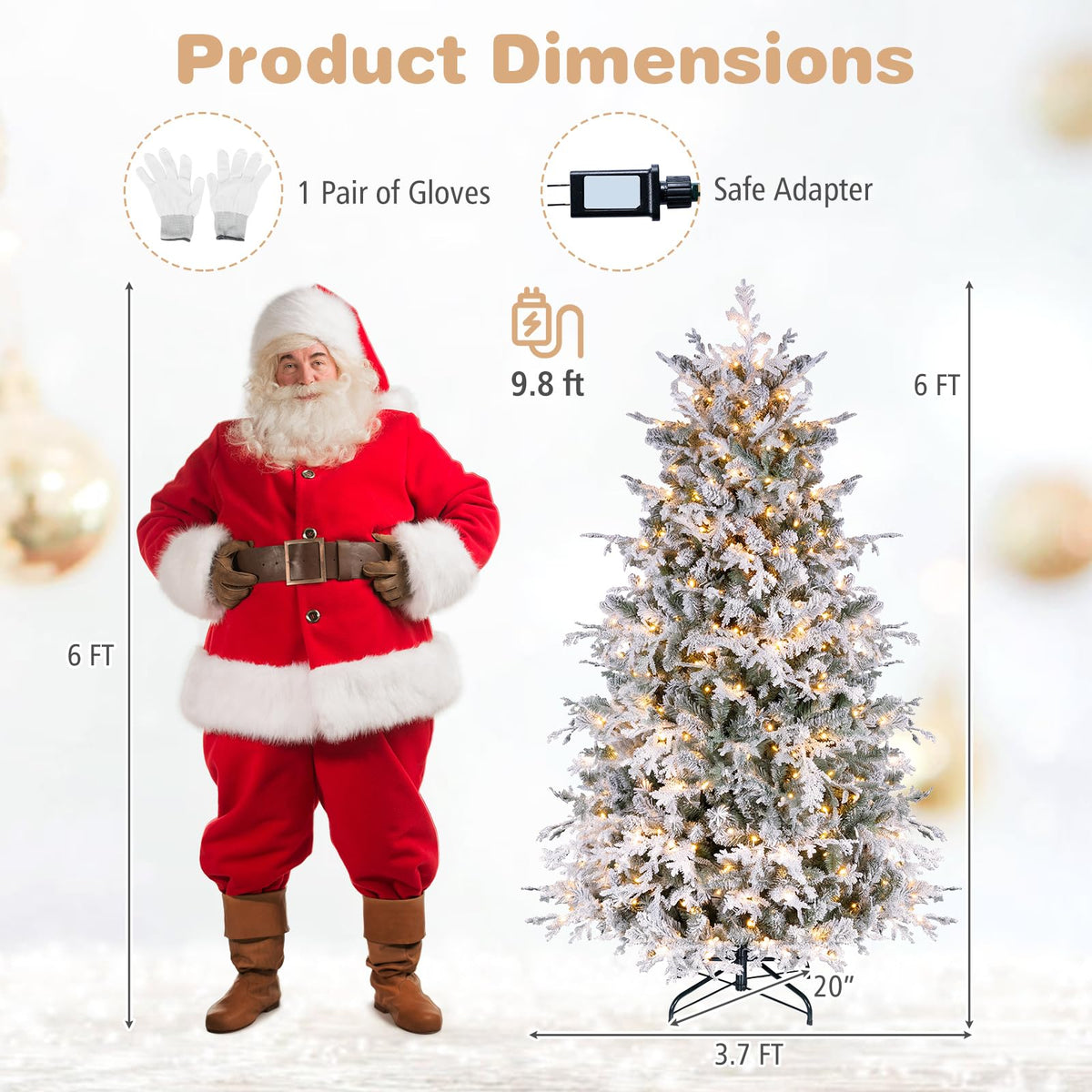 GOFLAME 5/6/7/8FT Pre-lit Christmas Tree | Snow Flocked Artificial Xmas Tree