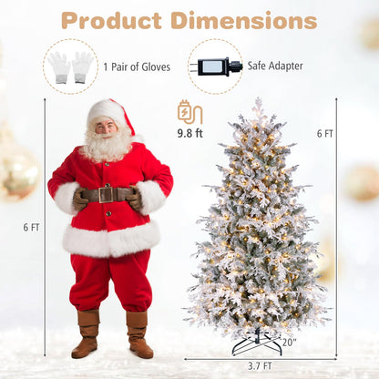 GOFLAME 5/6/7/8FT Pre-lit Christmas Tree | Snow Flocked Artificial Xmas Tree