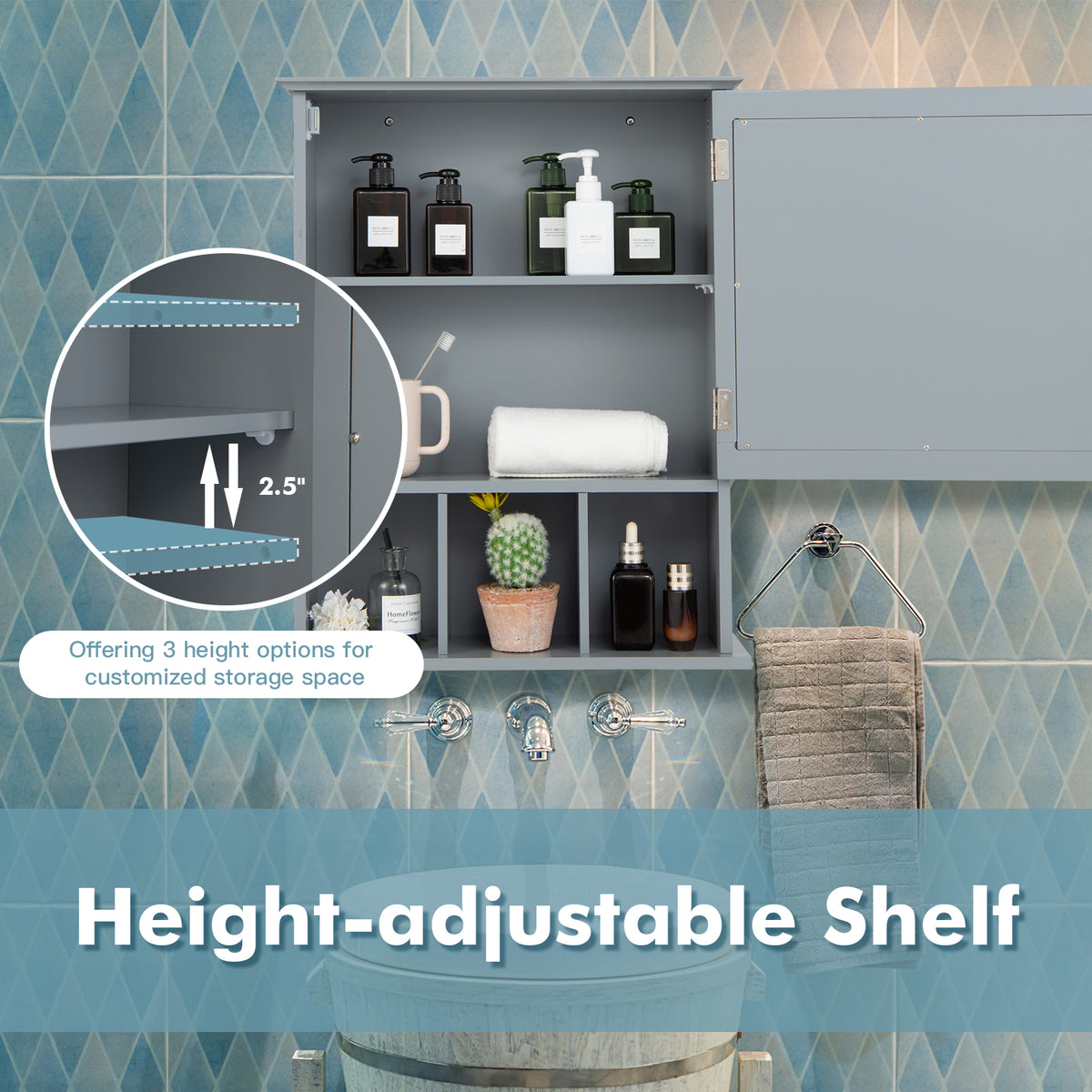 Bathroom Medicine Cabinet with Mirror, Wall Mounted Hanging Storage Organizer with Adjustable Shelf