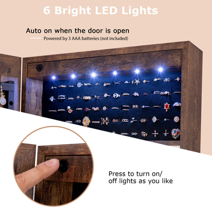 Jewelry Cabinet Freestanding, Lockable Jewelry Armoire Organizer with Full-length Frameless Mirror