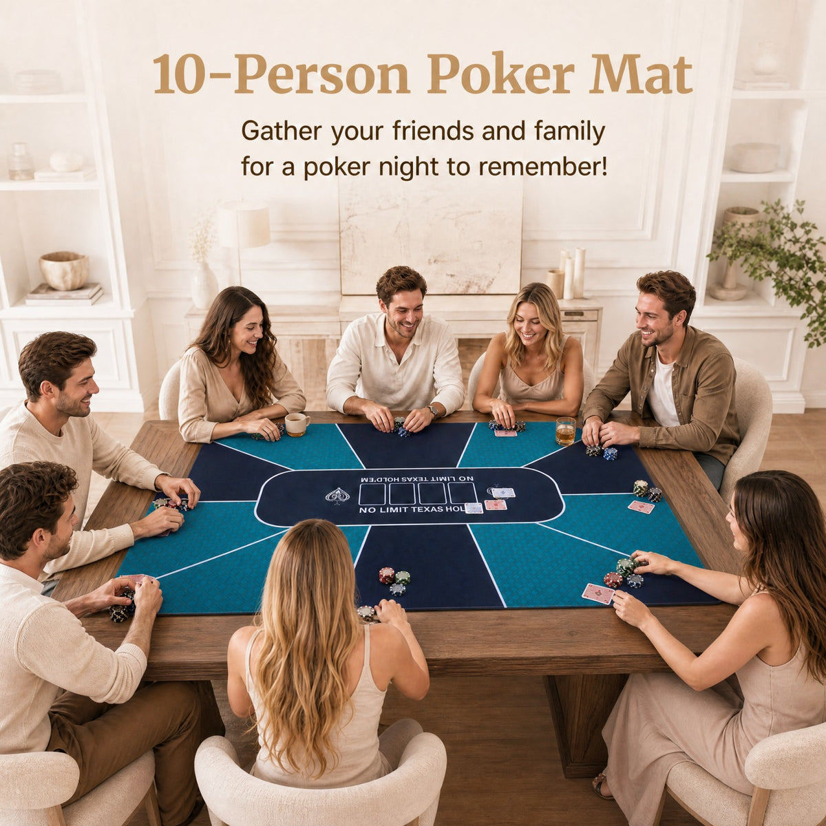 70 x 35 Inch Poker Table Mat for 10 Players, Portable Texas Hold’em Poker Table Top with Non-slip Rubber Backing