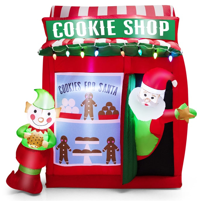 6.5 FT Christmas Inflatable Santa Claus, Outdoor Self-Inflatable Holiday Decoration with Cookie Shop