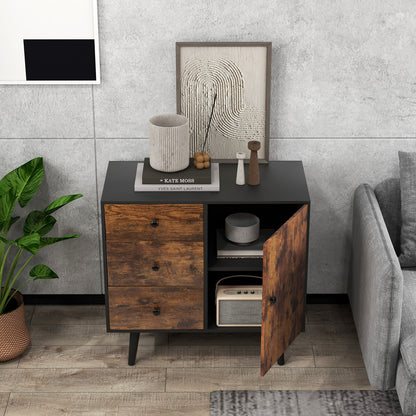 Storage Cabinet with Door & 3 Drawers, Mid-Century Floor Cabinet with Adjustable Shelf