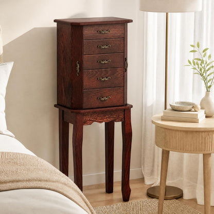 Jewelry Armoire Cabinet with Flip Top Mirror, Standing Jewelry Chest, Top Storage Tray