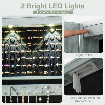 Jewelry Cabinet Wall Door Mounted, 47.5” Frameless Full Length Mirror with Storage & LED Lights