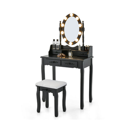 Vanity Table Set with Lighted Rotatable Mirror, Dressing Table with 3-Color Lights & Adjustable Brightness