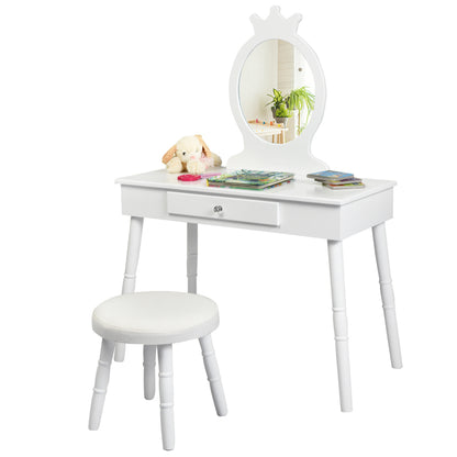 Kids Vanity Set, Princess Dressing Table Set, Wooden Dresser, Little Girls Makeup Table and Stool Set