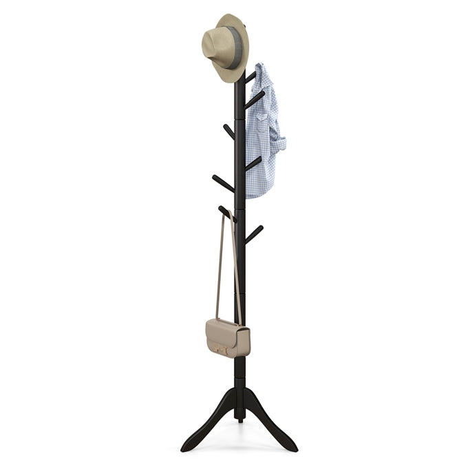 Coat Rack Freestanding, Wooden Entryway Coat Tree Hanger with 8 Hooks and 4 Sections