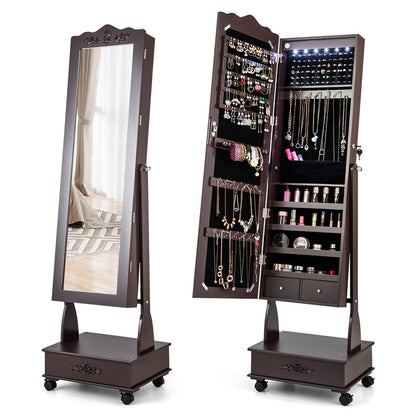 Jewelry Cabinet Armoire Freestanding, Lockable Jewelry Organizer with 3-position Adjustable Angle
