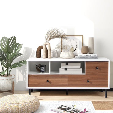 TV Stand for TV up to 50 Inch, Modern Entertainment Center with 3 Drawers & 2 Open Storage Shelves