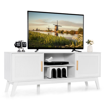 Rattan TV Stand for TVs up to 65 Inch, Modern Entertainment Center with Storage Cabinet