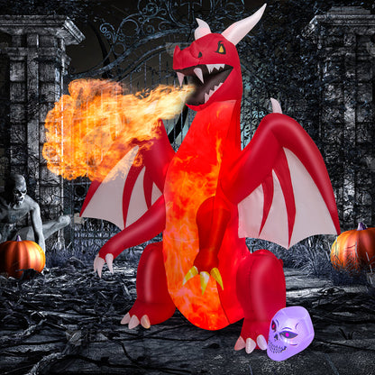 8 FT Halloween Inflatable Fire Dragon, Flash Blow up Lighted Inflatables with Multi-Color Skull