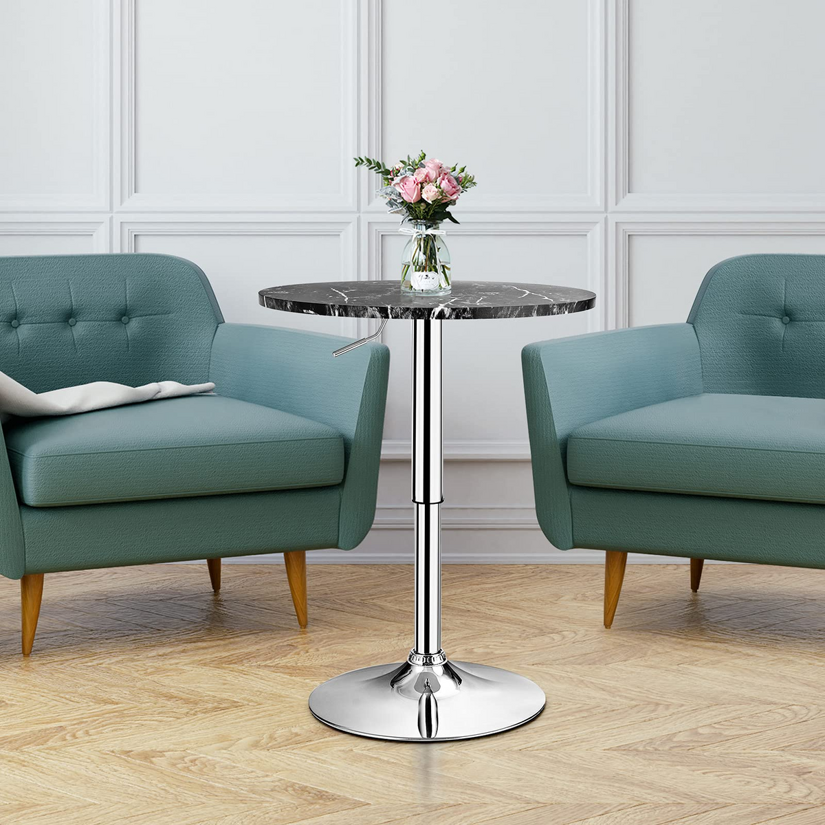 Goflame Round Pub Table Height Adjustable, 360 Degree Swivel Cocktail Pub Table, Office Bar Table