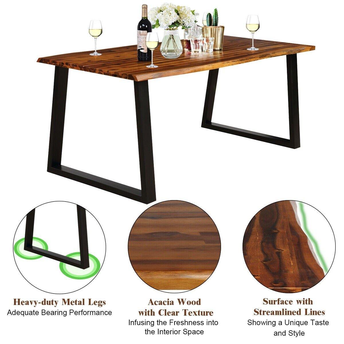 Rectangular Acacia Wood Dining Table Rustic Indoor &Outdoor Furniture - Goflameus