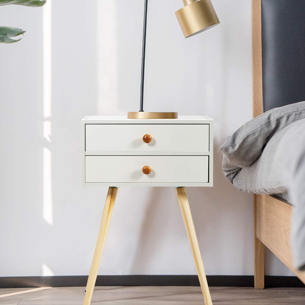 Goflame Nightstand W/2 Drawers for Bedroom