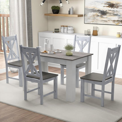 Goflame Retro Wooden Dining Chairs Set, Farmhouse Kitchen Chairs w/Rubber Wood Frame, Elegant Hollowed Backrest