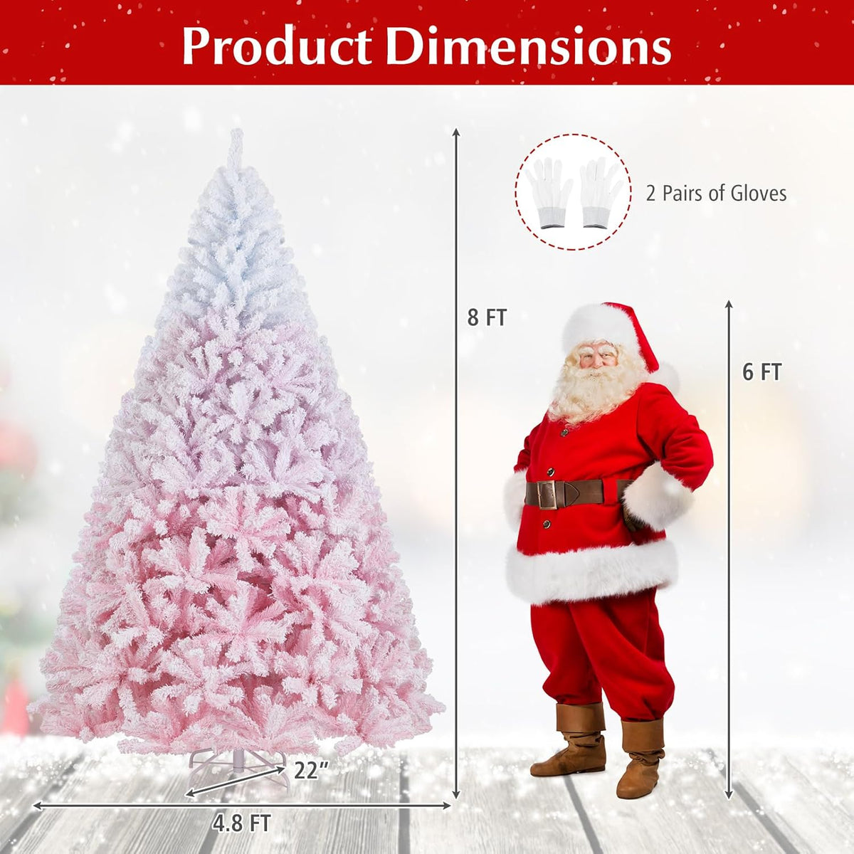 Goflame Pink Gradient & White Snow Flocked Christmas Tree | Home Office Decoration