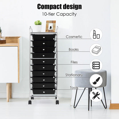 10 Drawer Rolling Storage Cart Scrapbook Paper Office School Organizer - Goflameus