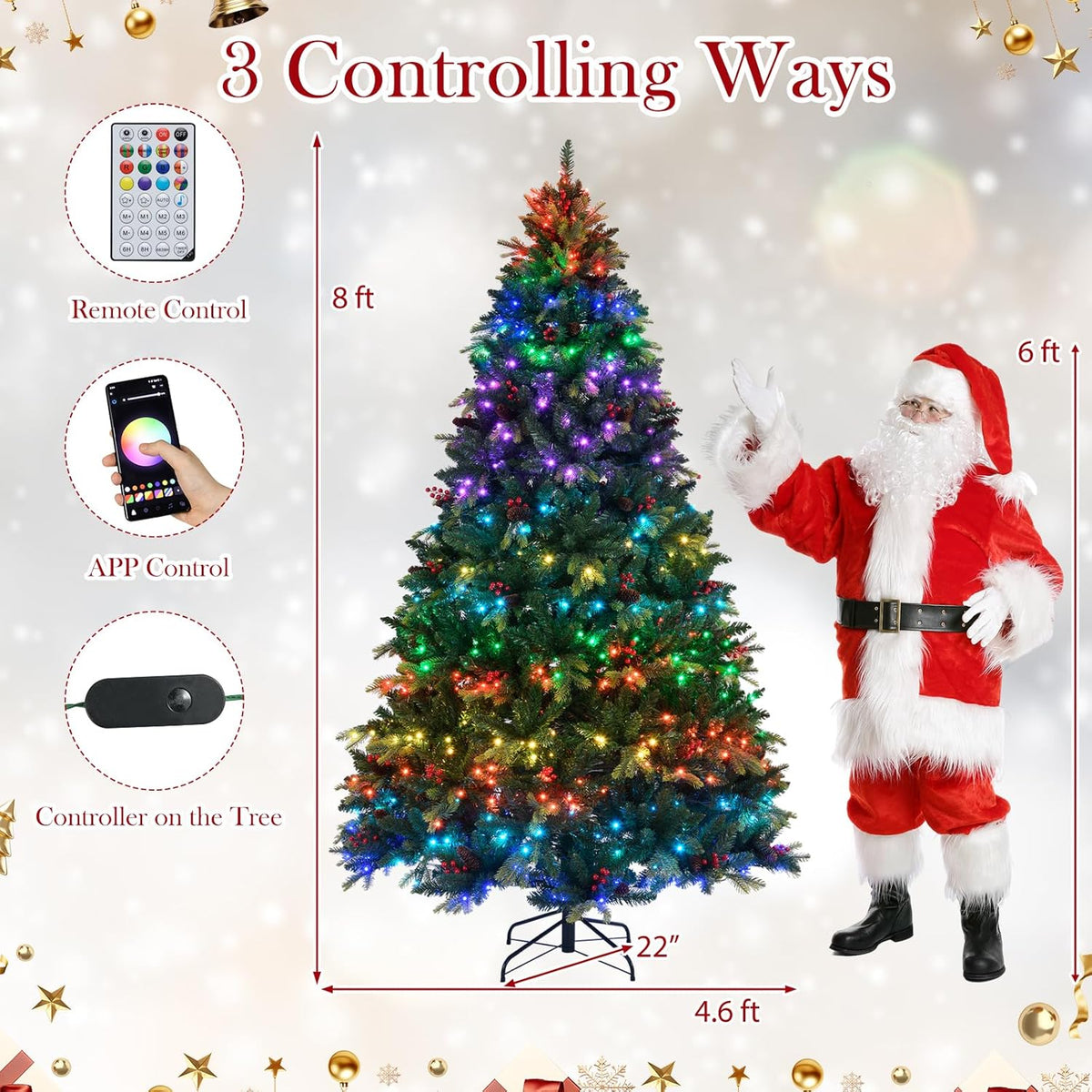 Goflame Smart Pre-Lit Artificial Christmas Tree with Remote Control APP-Controlled Multicolored RGB Lights