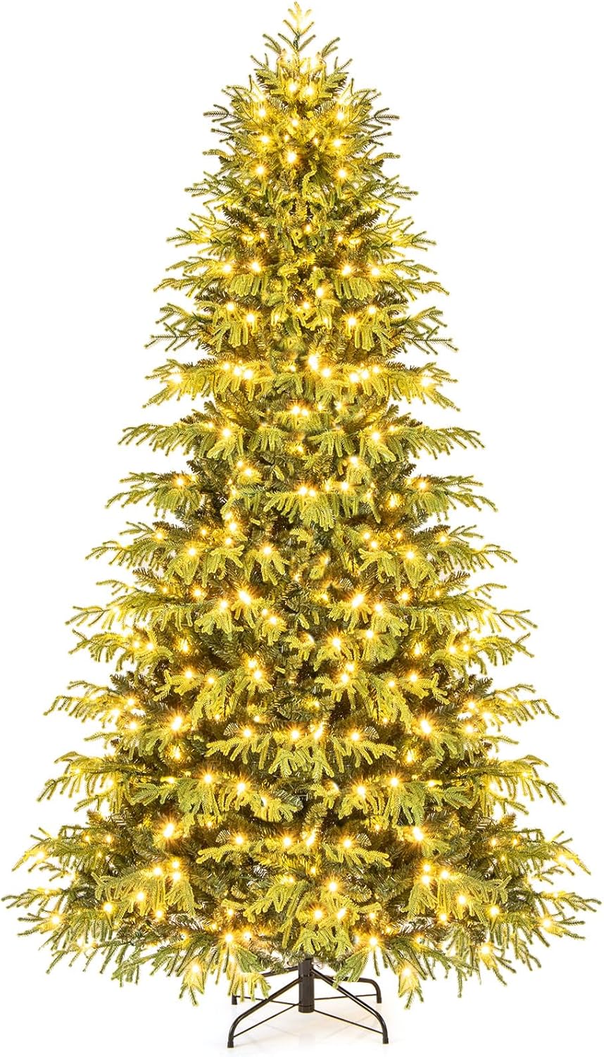 Goflame Pre-Lit Artificial Christmas Tree with PVC & Soft TPE Branch Tips & Foldable Metal Stand