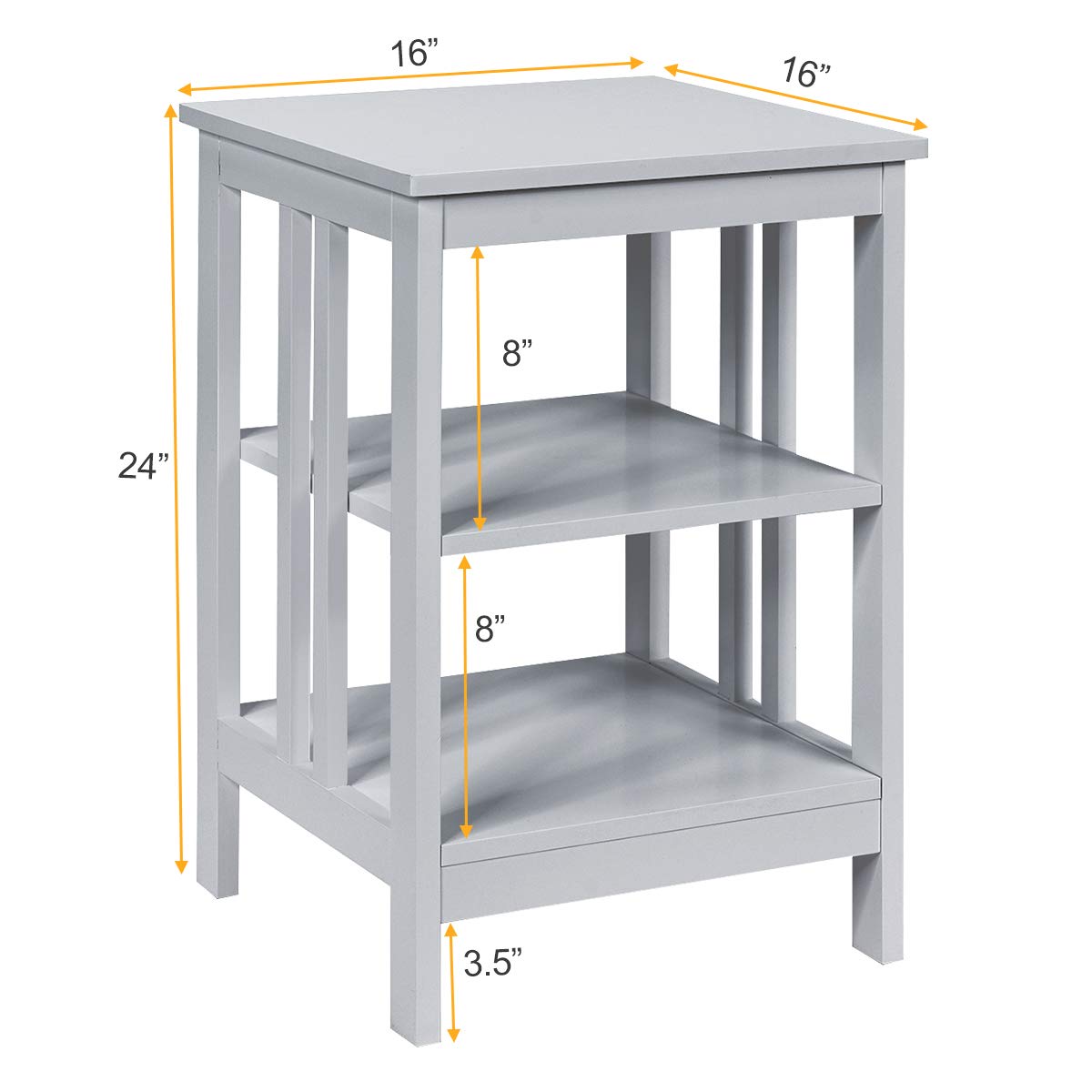 Goflame Nightstand 3-Tier Sofa Side Table W/Reinforced Bars and Stable Structure