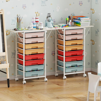 GOFLAME Rolling Storage Cart with Foldable Wooden Top