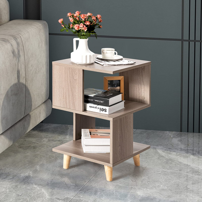 Goflame Set of 2 End Table, Wood Nightstand with Legs (Natural)