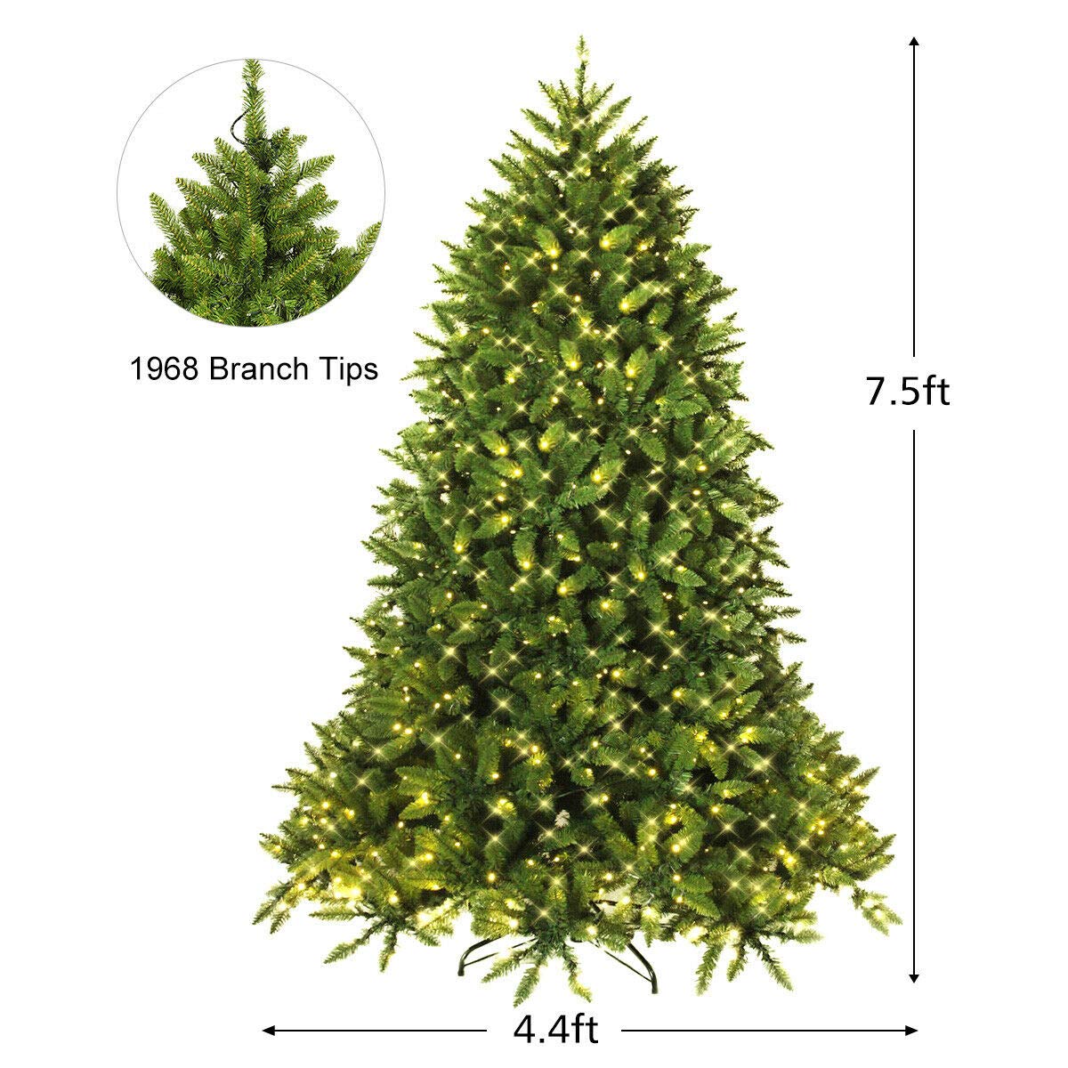 7.5ft Prelit Christmas Tree, Premium Hinged Artificial Fir Tree - GoflameUS