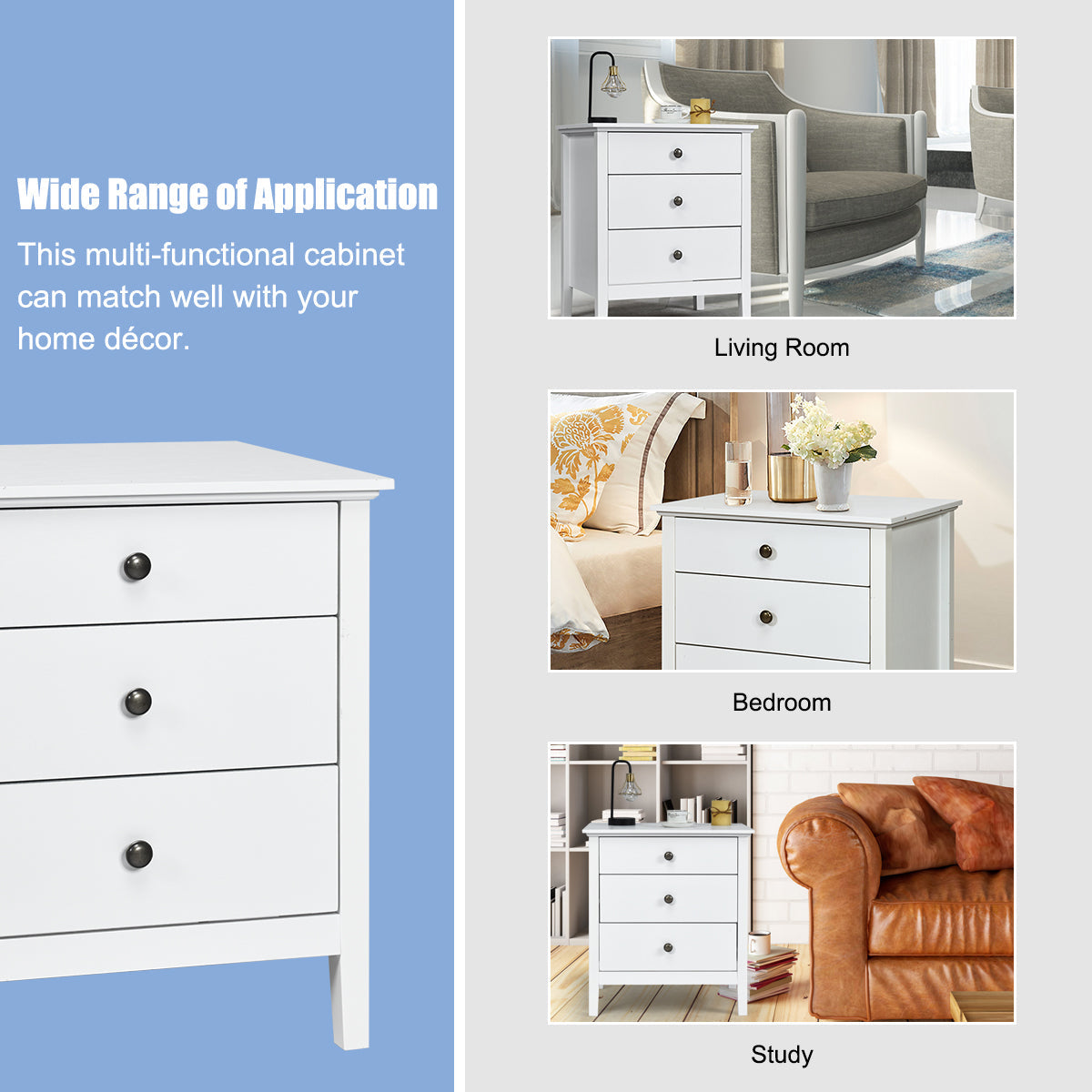 Goflame Nightstand with Drawers Solid Structure Side Table for Storage Bedroom