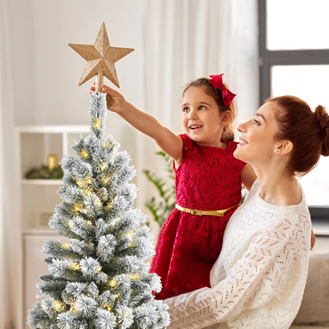 Goflame Snow Flocked Christmas Tree, Premium Hinged Artificial Pine Tree, Remote Controller, Xmas Full Tree for Indoor - GoflameUS