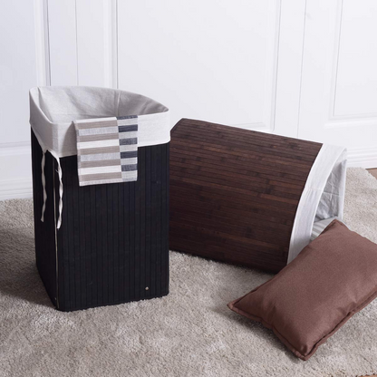 Goflame Corner Laundry Hamper with Lid, Bamboo Laundry Basket with Removable Liner and Handle