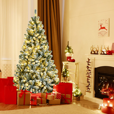 Goflame Snow Flocked Christmas Tree, Artificial Hinged Xmas Tree - GoflameUS