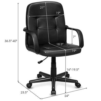 Goflame Ergonomic Office Chair Black Mid-Back Leather Computer Desk Chair with Arms