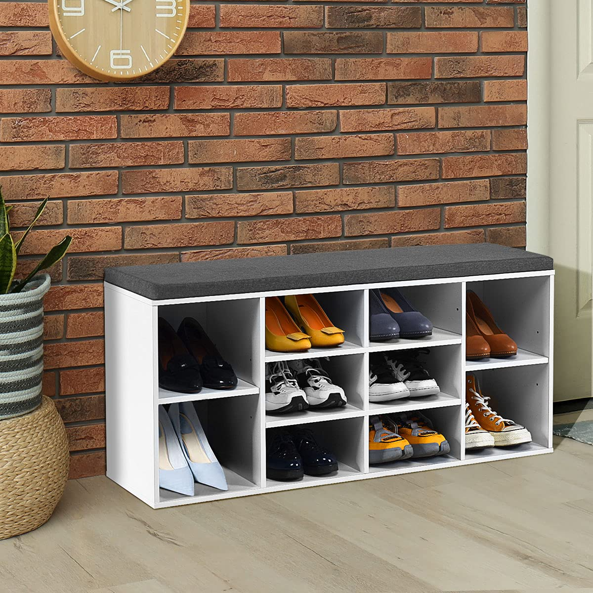 Goflame Shoe Storage Bench with Cushion, Entryway Shoe Rack Bench