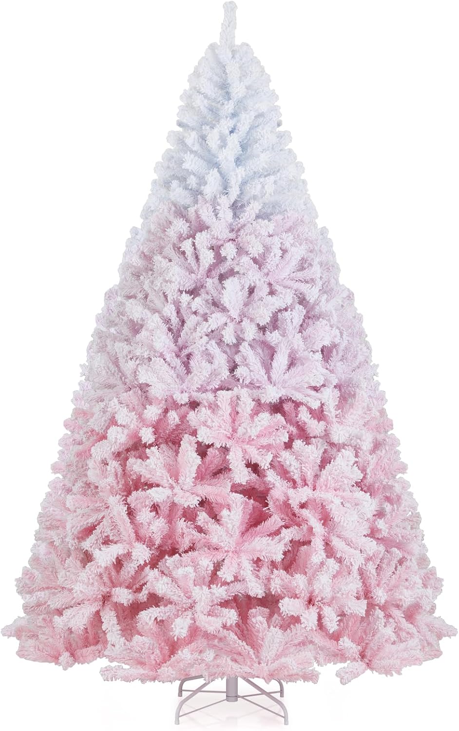Goflame Pink Gradient & White Snow Flocked Christmas Tree | Home Office Decoration