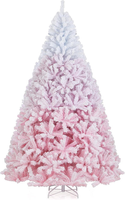 Goflame Pink Gradient & White Snow Flocked Christmas Tree | Home Office Decoration