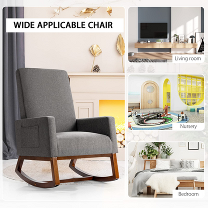 Goflame Upholstered Rocking Chair, Modern Fabric Armchair w/Wood Base