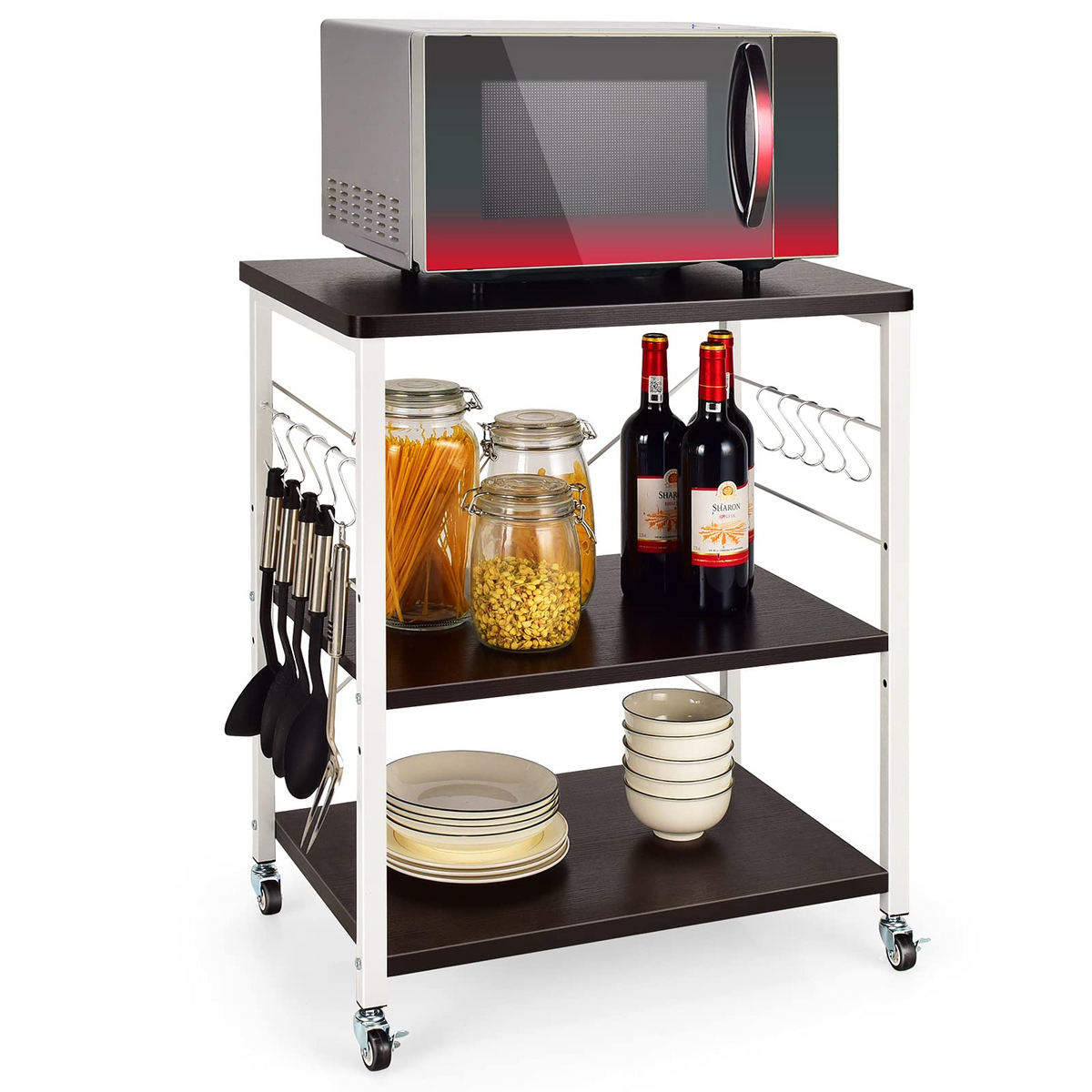 Goflame Kitchen Baker's Rack 3-Tier Microwave Cart on Wheels