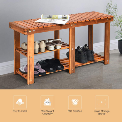 Goflame 2-Tier Shoe Bench Entryway Shoe Rack with Seat