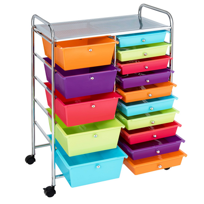 15-Drawer Organizer Cart Office School Rolling Storage Cart - Goflame
