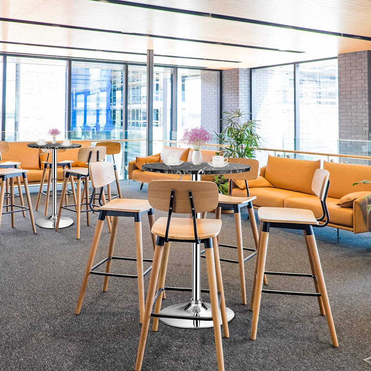 Goflame Round Pub Table Height Adjustable, 360 Degree Swivel Cocktail Pub Table, Office Bar Table